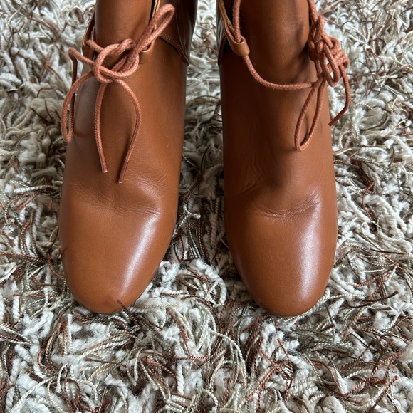 Sezane Brown Leather Lace Up Booties Size 38 - Picture 3 of 9